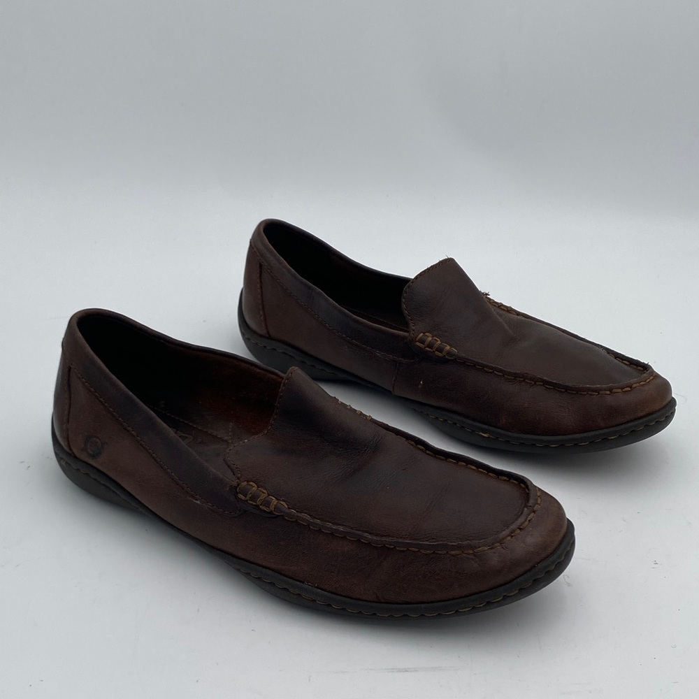 Born Dark Brown Leather Slip-On Loafers mens 8.5 slip on casual retro